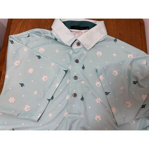 Greyson Mens Wolf Snake Star Print Golf Polo Shirt Light Blue Size M